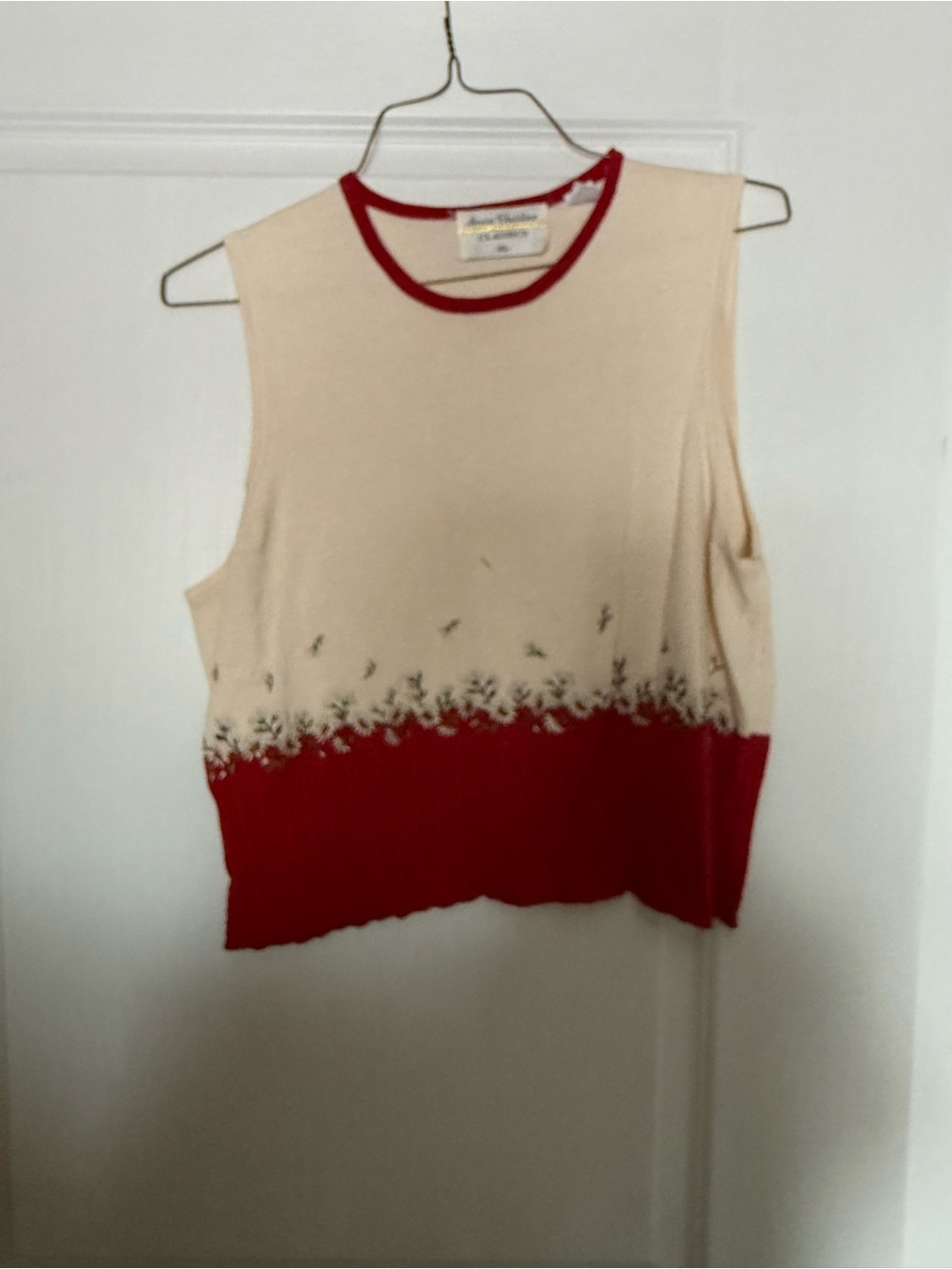Marisa Christina Cream and Red Sleeveless sweateryTee